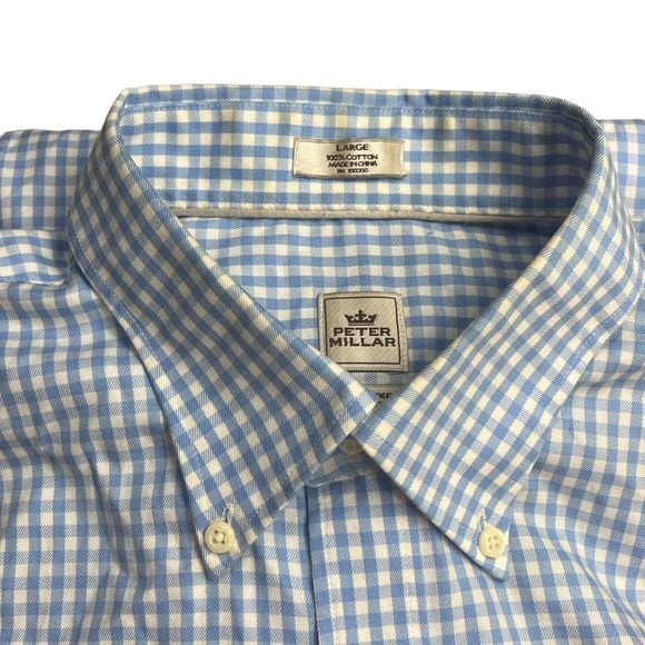 Peter Millar Nanoluxe Easycare blue & white check button up size Large - Picture 3 of 6